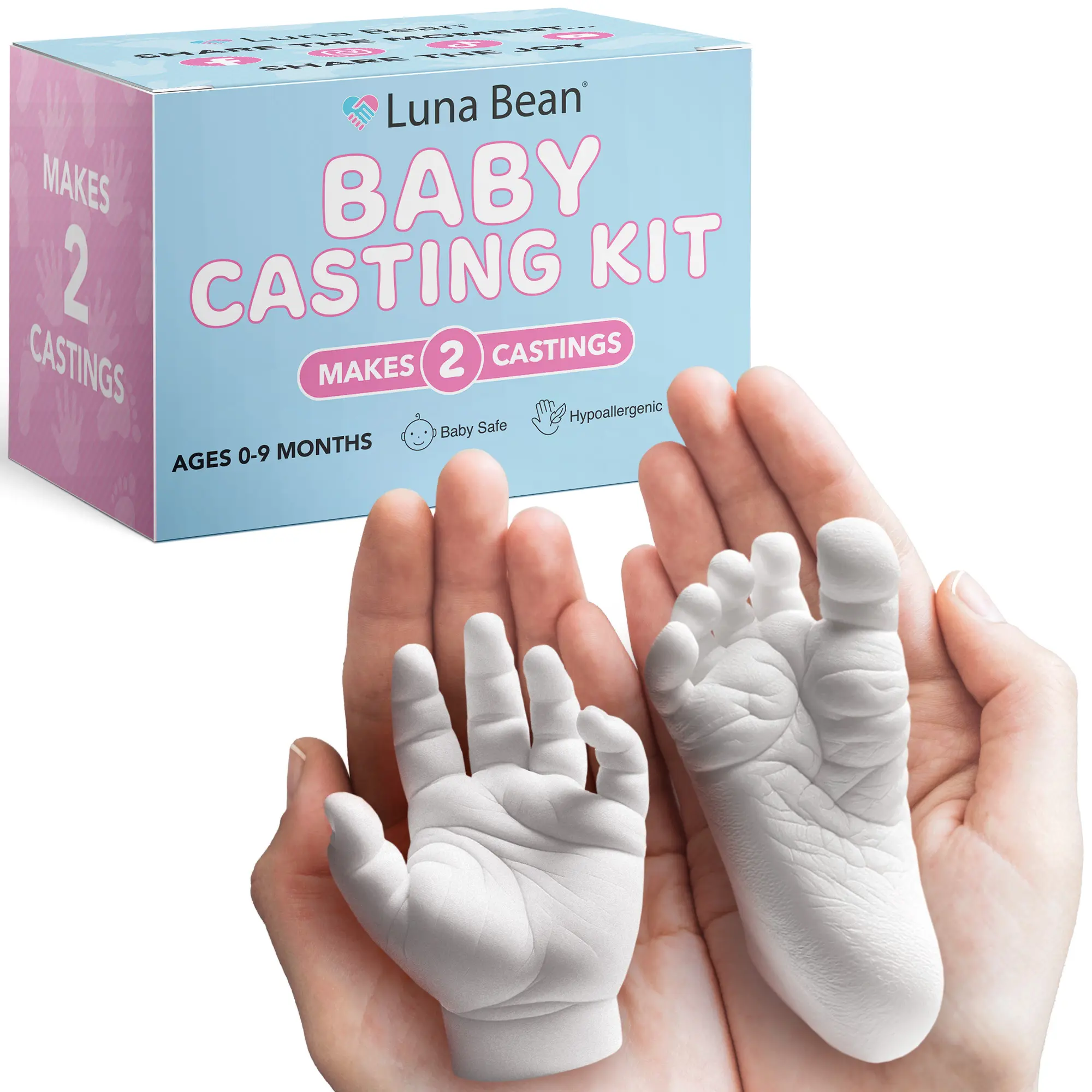 Luna Bean Baby Hand & Foot Casting Kit 2pc – Newborn Keepsake, Baby Shower & New Parent Gift