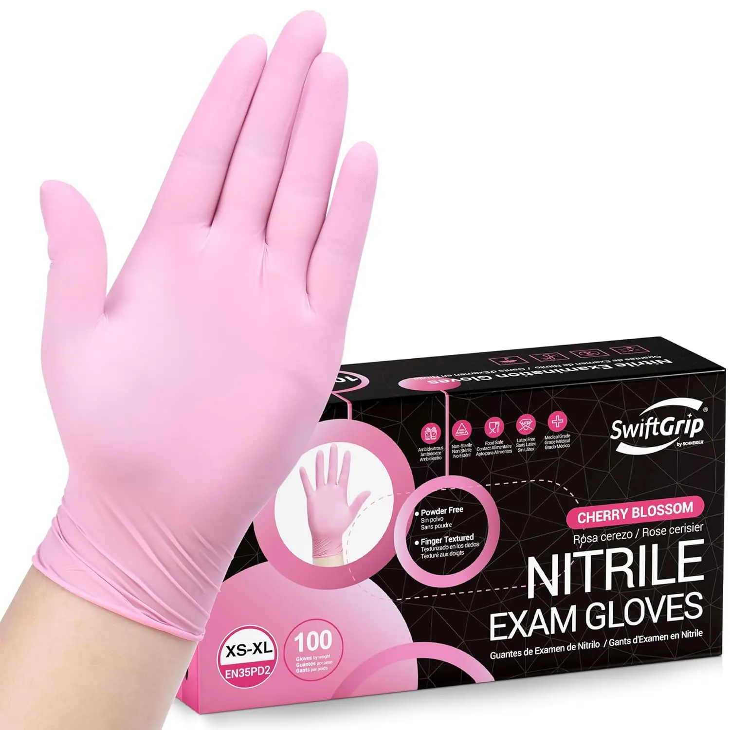 Pink Nitrile Gloves, 3-mil, Industrial Gloves Disposable Latex Free, for Cleaning & Esthetician, Rubber Powder-Free, 100-ct Box (Small)