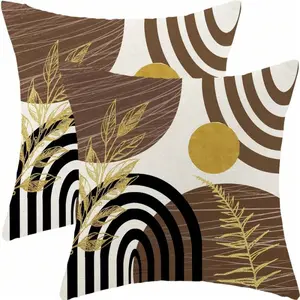 Two Bohemian-Style Pillowcases, Orange, Sunlit, Tropical Leaf-Decorated, Medieval-Style Pillowcases, Outdoor Decoration, Bohemian-Style Sofa Covers, Single-Sided Without Pillow Cores, Home Textile