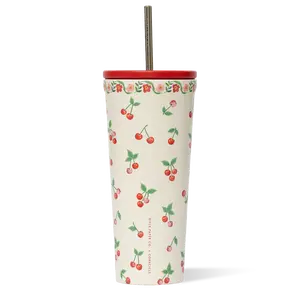 Rifle Paper Co. Cold Cup with creative bug and butterfly design with sparkly gold flakes