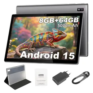 BYYBUO 10.1-Inch Touchscreen Android 15 Tablet - 8GB+64GB Quad-Core, 8MP Rear/5MP Front Lenses, 5000mAh Battery, WiFi, Bluetooth, Protective Case (Wireless Touchscreen Tablet, 8-Megapixel Camera Device, Dual-Camera Device, SIM Card Not Supported)