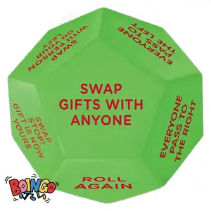Santa Swap Gift Exchange Dice, 1 Count 12 Different Sides Exchange Dice Game, 2025 New Durable Party Gift Exchange Dice Game, 3*3*3in High-Density Food-Grade Pu Material, Party Activities Supplies, Round Neon Green Polyhedral Dice jaw exerciser festive an