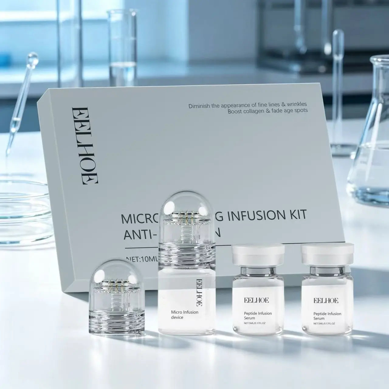【3-box pack】Unisex At-Home Micro-Infusion Serum Facial Kit (1/3-Month Bundle) - Collagen, Peptides, Hyaluronic Acid Liquid for Wrinkles, Fine Lines, Dark Spots, Repair, Plump Skin, Moisturizer for All Skin Types, Flawless
