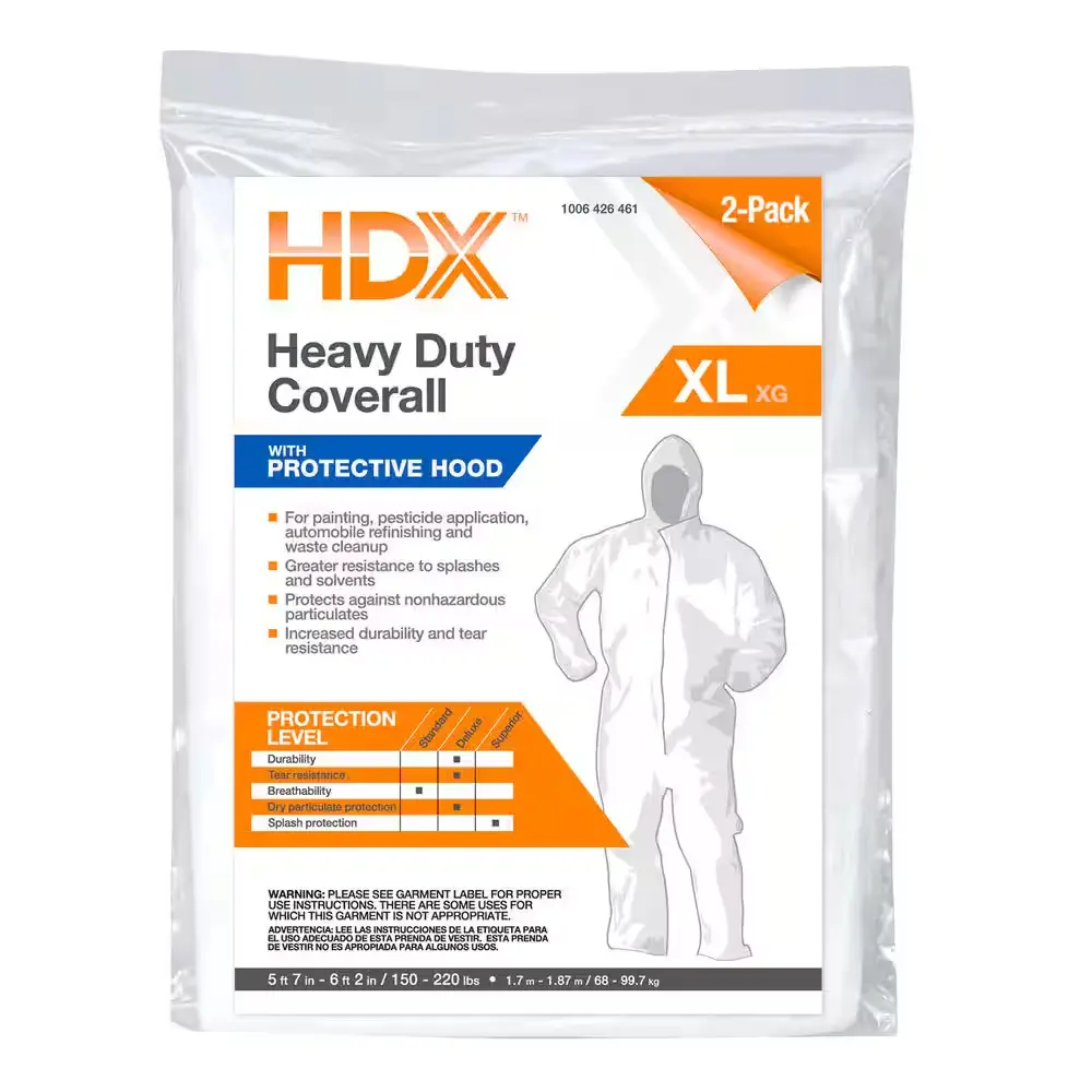 Heavy-Duty Disposable Hooded Coveralls, XL Size, 2-Pack Work Safety Clothing for Home Improvement & Security Use