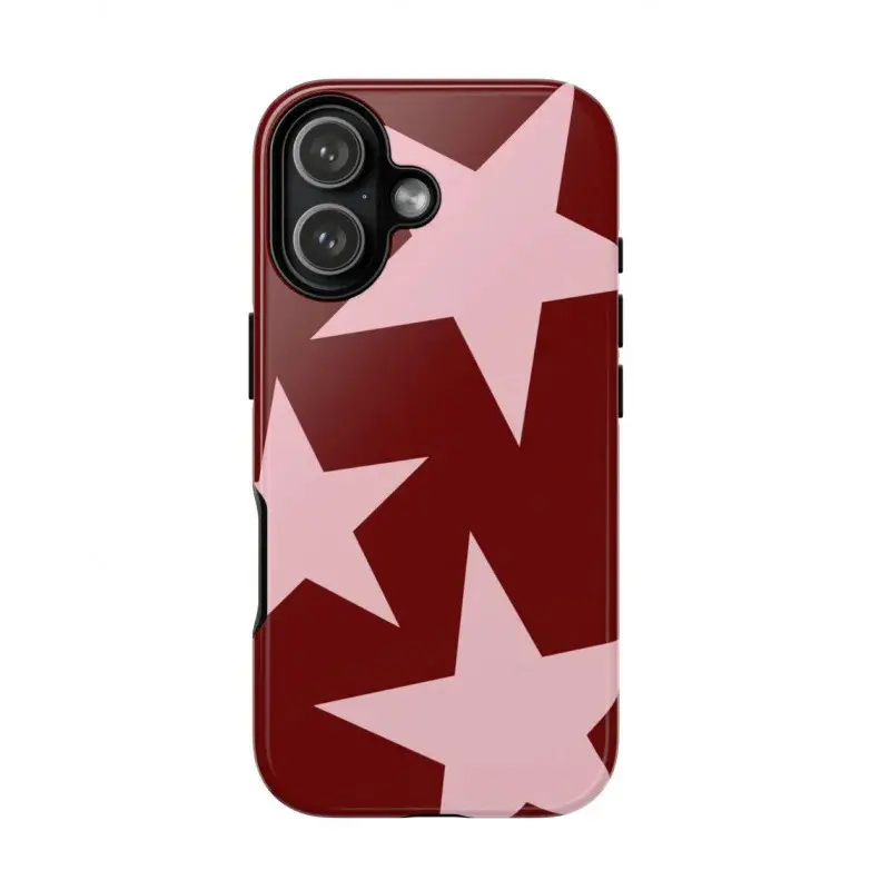 Fashionable burgundy star pattern Cover for iphone 17 phone case 16 pro max 15 Plus 14 13 12 11 Cute, clear, military-grade, high-end, durable, shockproof, and drop-resistant 2-in-1 glossy phone case