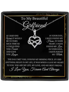 To My Beautiful Girlfriend Infinity Heart Pendant Necklace, Love Heart Necklace, Heart Shaped Necklace, Gift Box with Card, Anniversary Gift, Valentine's Day Gift, Birthday Gift, Christmas Gift