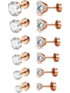 6 Pairs 18G Stainless Steel Flat Back CZ Tragus Stud Earrings for Women Girls Screw Back Cubic Zirconia Stud Earrings Set Ear Studs