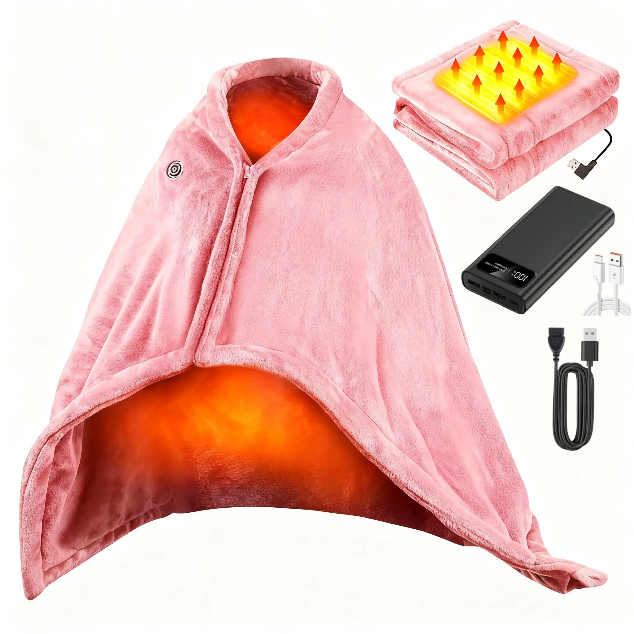 15s Fast Heated Blanket Shawl: Fleece Wearable Electric Wrap (63"x33.5") | 3 Heat Levels & Auto-Off | Cozy USB Powered Poncho for Back & Shoulder Pain Relief | Washable Cordless Blanket for Office, Camping & Travel | Ideal Gift for Women & Men