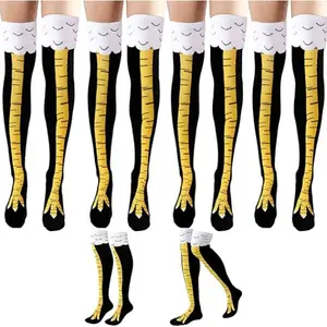 4 Pair Chicken Leg Socks,25.6 Inch Novelty Funny Crazy Women Socks,Chicken Feet Over The Knee Gifts Sock