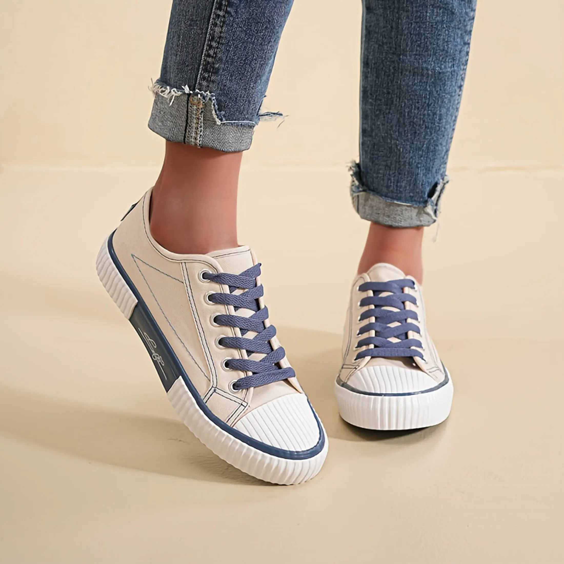 Retro Canvas Sneakers for Women Trendy Color Block Biscuit Sole Casual Indoor Outdoor Shoes