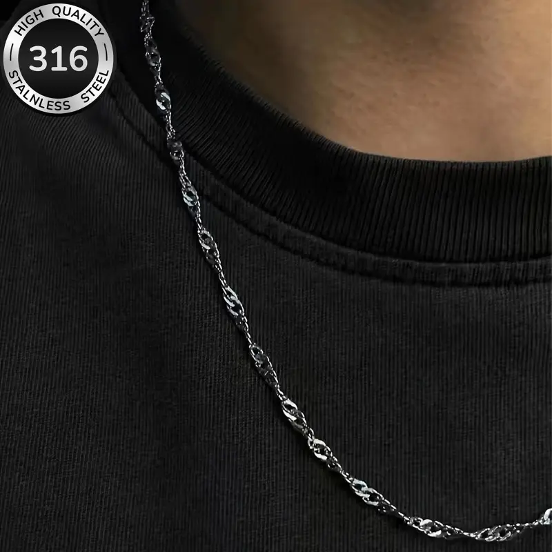 Wave Pattern Necklace with Stainless Steel Layered Chains, Unisex Costume Jewelry for Wedding Wear, Durable All Seasons Accessory daily gift