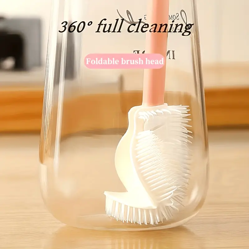360 all-round cleaning silicone bottle brush, with foldable head - portable, reusable, very suitable for cleaning kitchen utensils and drinking utensils, drinking utensils cleaning brush foldable brush head silicone cleaning brush, Bottle Brush Cleaner
