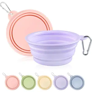 Collapsible Dog Bowls 2-Pack, Portable Travel Dog Bowl with Carabiner, Food-Grade Silicone Pet Bowl for Hiking, Walking (Macaron Pink and Violet)