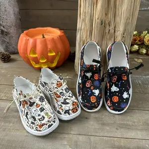 Women's Halloween Themed Pumpkin Print Sneakers, Plus Size New Halloween Candy Colored Single Shoes For Women, Soft Soled Casual Single Shoes For Women, Lazy Shoes With Lace Up Outdoor Shoes, Lightweight And Breathable Low Top Shoes For Women