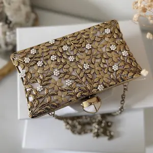 Gold Motif Bridal Clutch: Mother of Pearl & Brass Evening Bag