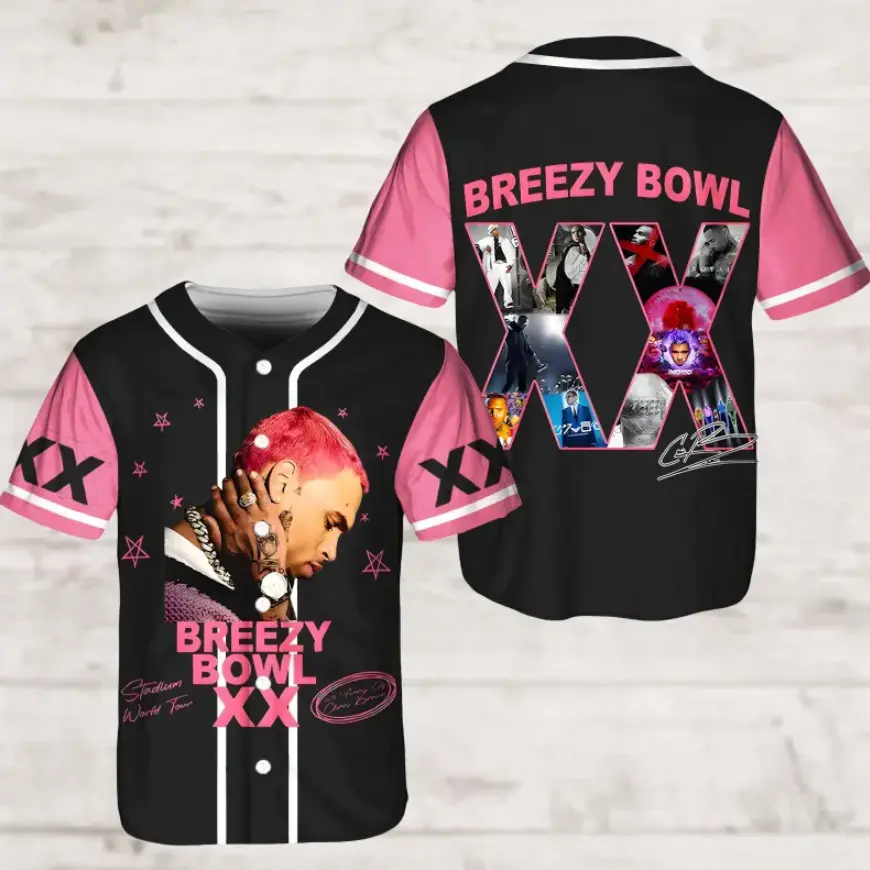 CB Breezy Bowl XX 2025 Black Pinkk Baseball Jersey Music Fan Tour Shirt, Cool Colors, Brighten Up Your Look, Cozy Fit, Perfect for