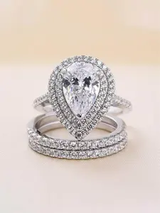 Elegant Water Drop Shaped Artificial Zirconia Decorated Ring, Exquisite Trendy Ring, Fashionable Jewelry for Women As Engagement Anniversary Wedding Party Jewelry, Teardrop Bridal Rings