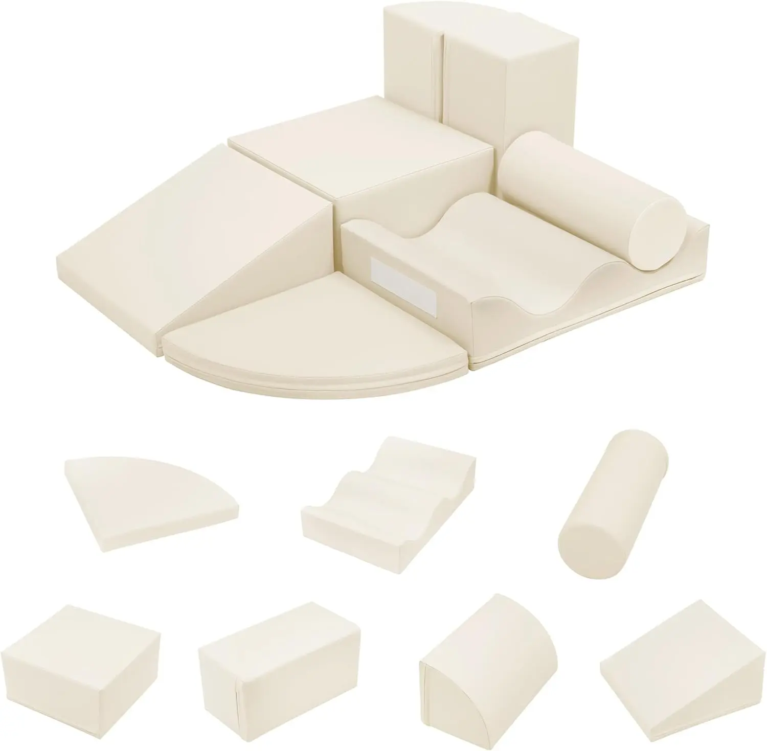 Unisex Lightweight 7-Piece High-Density EPE Foam Climb and Crawl Soft Play Set - Toddler Indoor Toys for 1-3 Years, Wedge, Rectangle, 1.25 Cylinder, 0.25 Circle Pad, Roller, Wave Cubic Blocks (Cream), Boosts Children Development & Physical Skills, Indoor