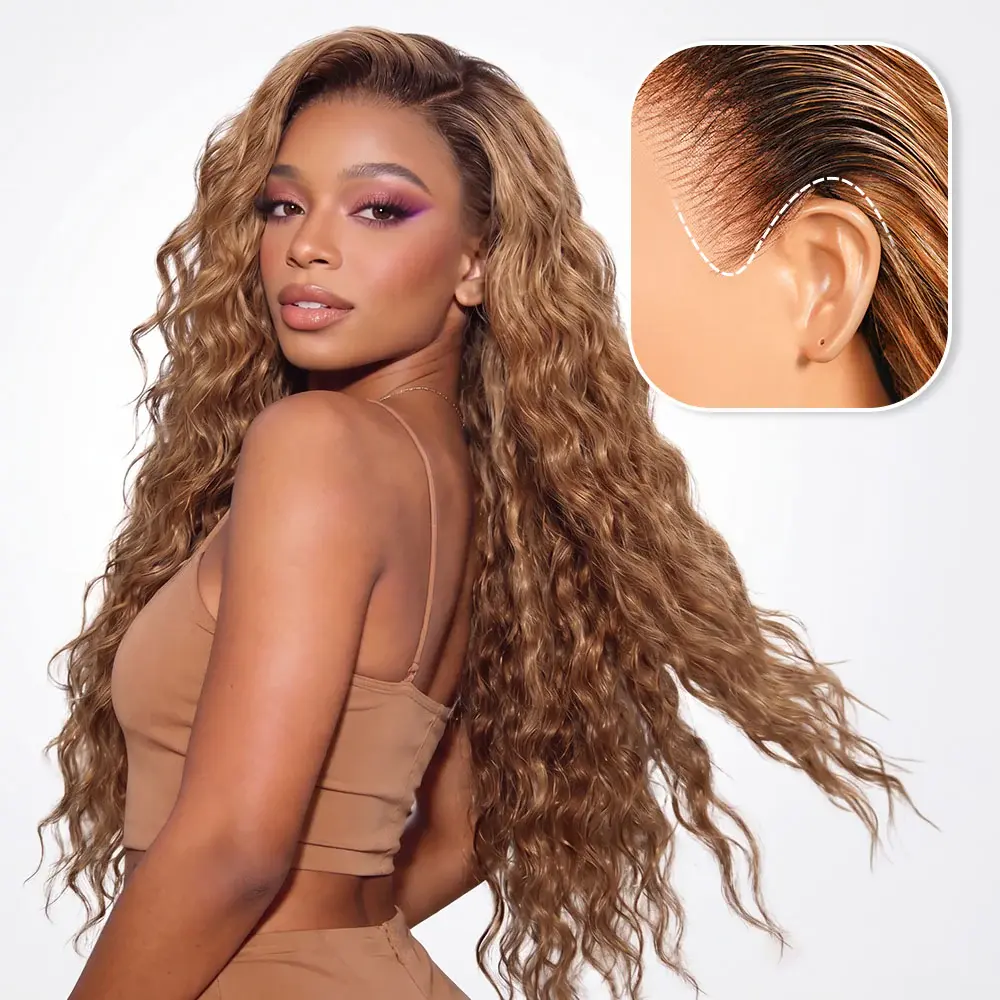Arabella 13x6 Three-Go Bohemian Natural Curl Highlight Honey Blonde Glueless Wigs With Drawstring 100% Human Hair Wig