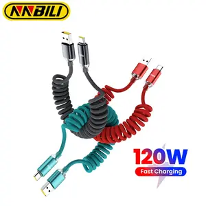 NNBILI 120W A-C and C-C Fast Charge Spring Cable Telescopic Charging Car Phone Charger Cord for huawei,not iphone xiaomi samsung Super Fast Charging High Speed Charger