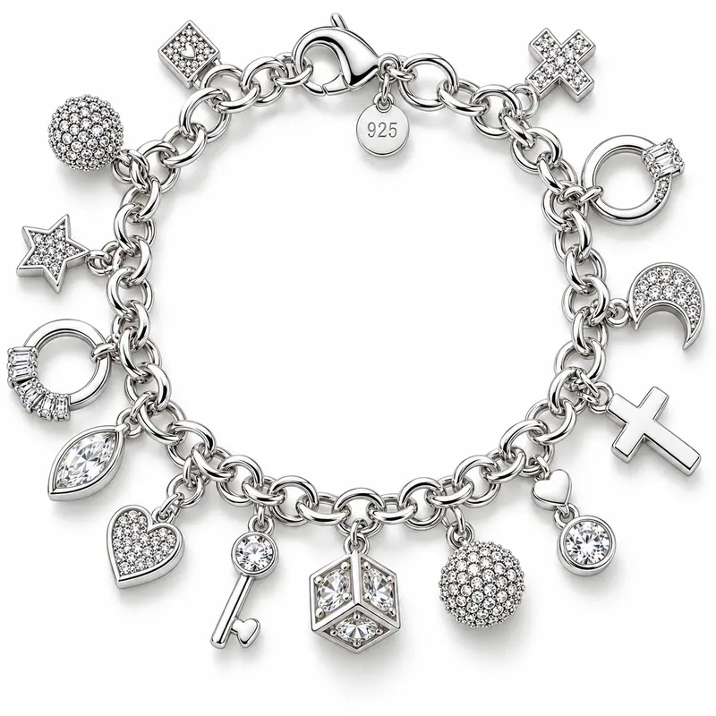 Women's Sterling Silver Heart Shaped Bracelet - Elegant Link Band, Stackable Design, Unique Costume Jewelry, Accessories for Women, Ideal GF Gift, Fits Adults, Suitable for Bracelet Stacks