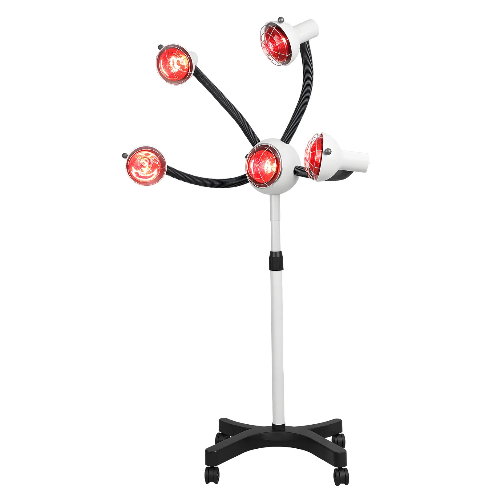 Commercial Salon 5-Head Stand-Up Infrared Heat Lamp - 750W Multi-Heads Color Processor, 51-61" Adjustable Height, Caster Base, 110V, 1.8m Cord, Portable Floor Accelerator, 17.7"x15", Light Bulbs for Hair Coloring, Scalp Treatments, Indoor Use