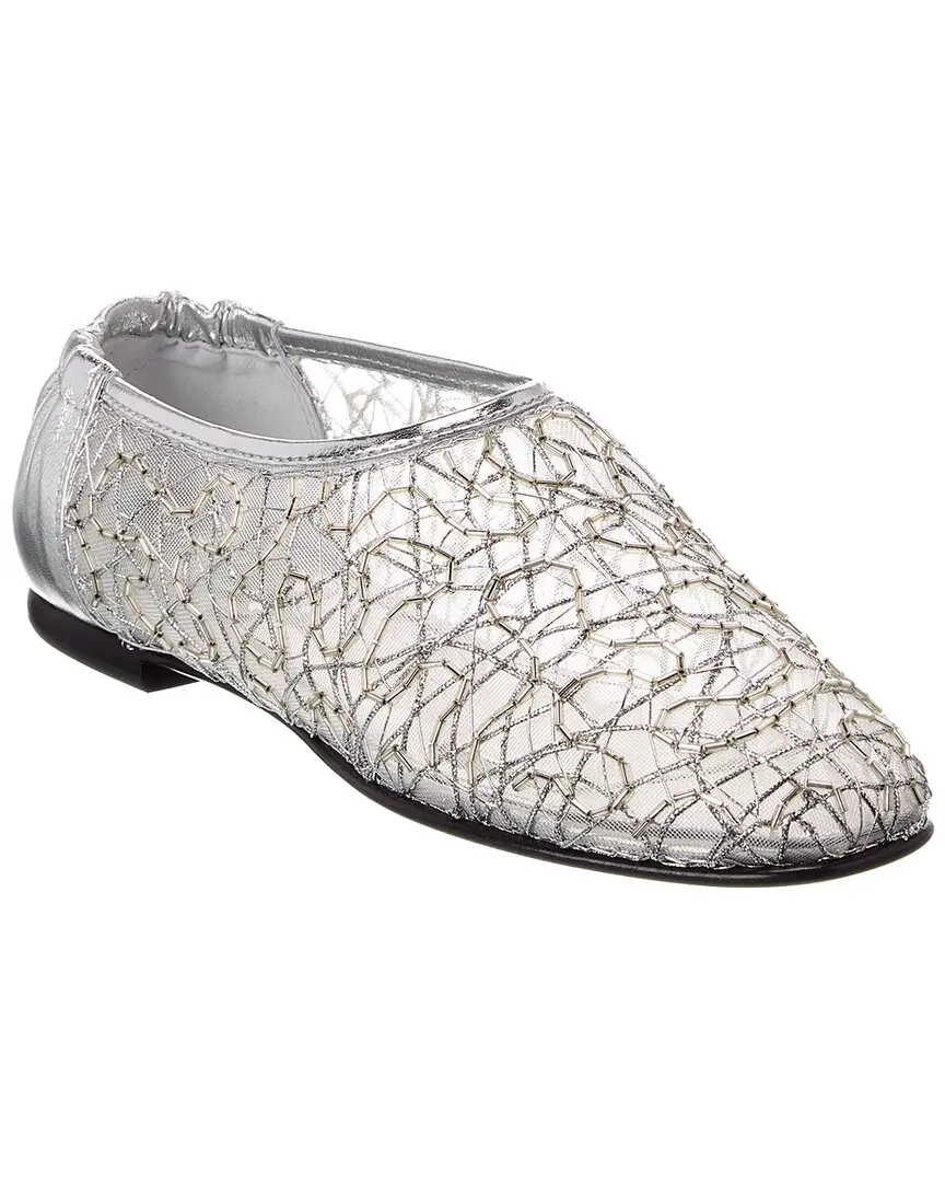SIMKHAI Eden Metallic Lace Mesh & Leather Ballet Flat