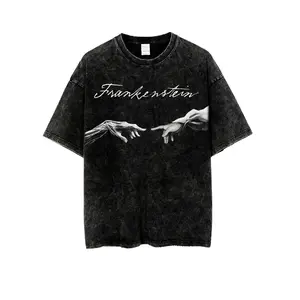 Frankenstein Washed Tee The Creator and The Creature Vintage T-Shirt 2025 Movie Gothic Horror Film Merchandise Christmas Gift Retro Unisex Mineral Wash Shirt for Fans