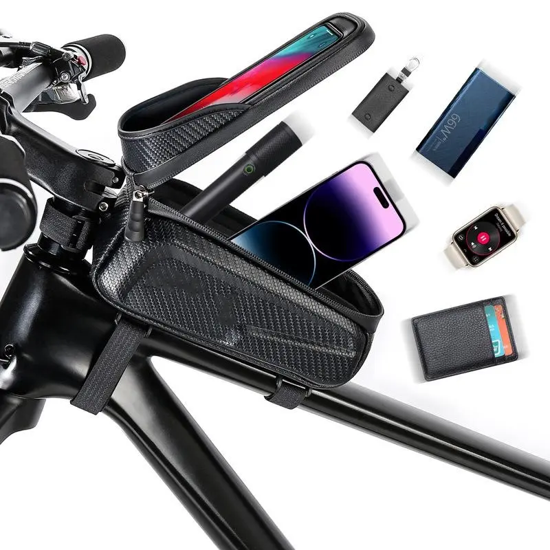 Bicycle Front Top Tube Bag Touch Screen Bicycle Frame Bag Bicycle Bag 1L Large Capacity Adjustable Cycling Bag Bicycle Accessories