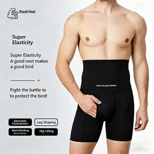 Fitness Side Opening Design Adds 5CM Muscular Look Men's Tummy Control Sports Shorts, Ranli Cabin 4.0 Waist Tight Compression Sportswear