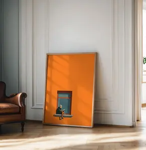 [No Frame] Orange Minimalist Wall Art, Aesthetic Home Decor, Warm Sunny Colorful Print, Book Lover Home decor poster, Dopamine Decor