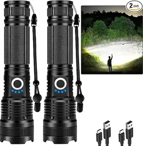 2PACKS High Lumen Rechargeable LED Flashlights Ultra-Bright Flashlights 5 Modes With COB Light Tactical Accessories,Zoom-able Torch Handheld Flashlight，For Outdoor Emergency Signaling Backyard BBQ Adjust Brightness Labor Day spotlight