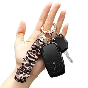 Joytutus Keychain Wristlet Strap - Stylish Elastic Pleated Car Keychain with Bowknot Scrunchie, Rhinestone Butterfly Knot, Valentine's Day Gift, Car Interior Decoration Accessory, Stylish Keychain