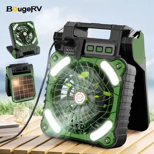 BougeRV Solar Camping Fan,Portable Fan with LED Lights, USB&Solar Rechargeable Fan Portable 90° Rotation Tent Fan with Hook, Mobile Hanging Fans for Outdoor Travel Camping Fishing, Desk Cooling Fan, Portable LED Fan, Fan USB, Portable Fan, Electric Fan