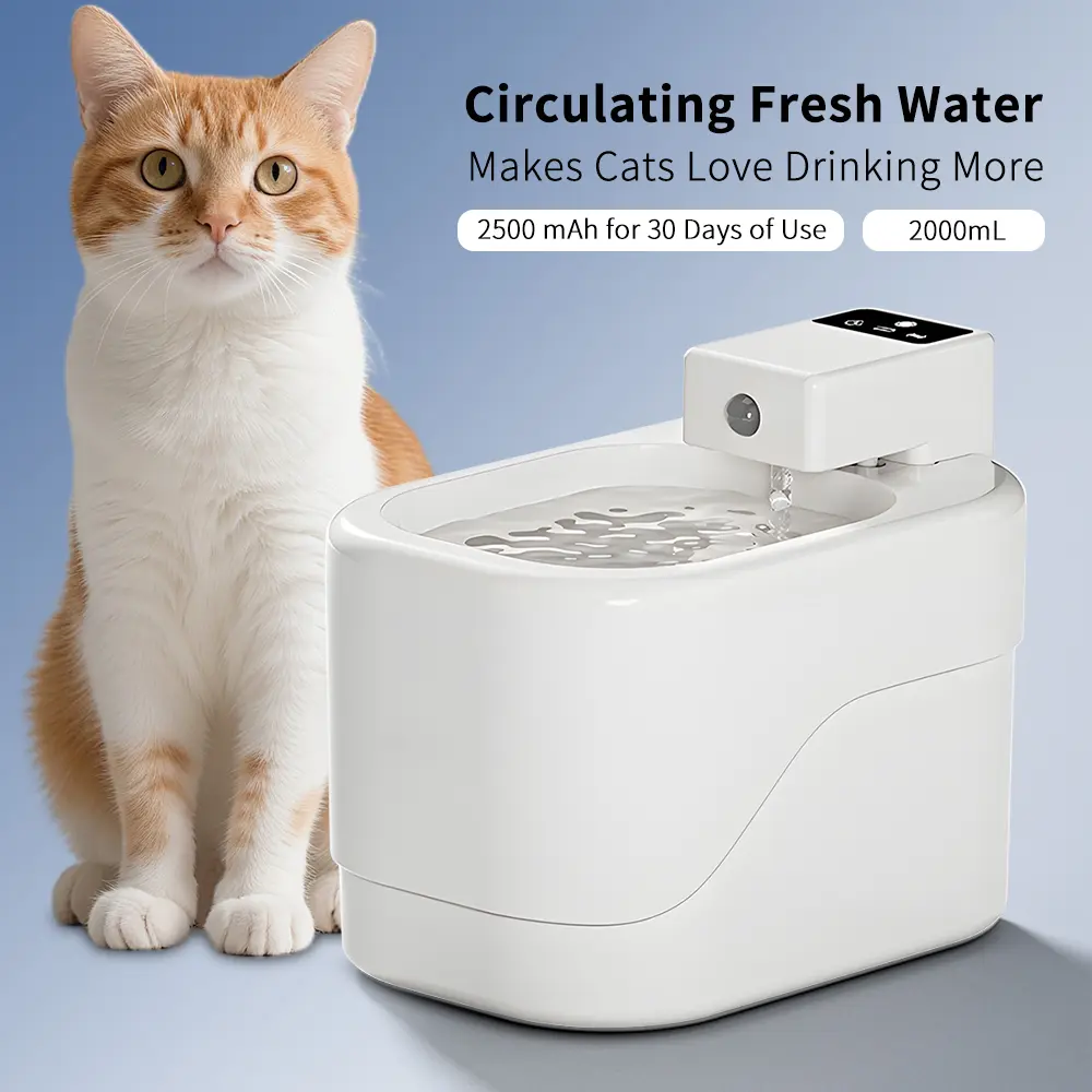 Sugar Cube Pet Water Fountain – Wireless Smart Cat Water Dispenser with 2500mAh Battery, 2000mL Large Capacity, Circulating Fresh Water for Cats & Small Dogs