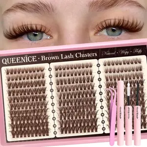 Brown Lash Clusters Kit Natural Wispy Lashes Cluster Eyelash Cluster Extensions Kit Individual Lashes Extensions Kit, 5D Natural Fluffy Makeup (Brown Lash Clusters Extra long 10-18mm)