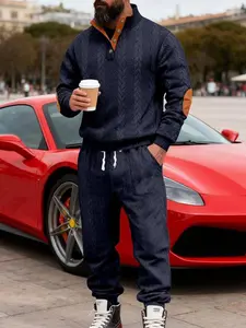 Men's Casual Sporty Sweatshirt Set, Sweat Suit, Knit Colorblock Design, Fall & Winter Fabric, Comfortable Fashion Wear