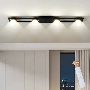 Garwarm 35.43 Inch Ceiling Light Track Lighting Fixtures,Dimmable Rotatable LED Kitchen Ceiling Light with Remote 4-Light Black LED Chandelier for Dining Room Bedroom kitchen Island