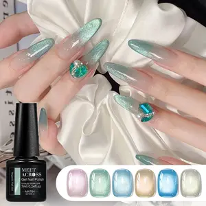 Meet Across Auroras Mint Green Cat Magnetic Gel Nail Polish Royal Blue Semi Permanent Glimmer Crystal Magnet Nail Gel Polish Art Varnish Cosmetic Manicure