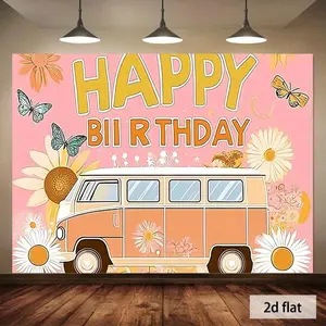 Happy Birthday Daisy Bus 2d Flat Polyester Banner Props 51.46 Meter Party Decoration Gadget