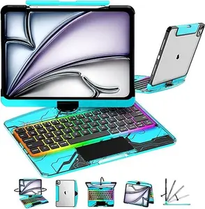 Y2K Dreamy Blue 360° Rotatable Keyboard iPadCase for 2025 iPad 11th Gen 10.9-inch & iPad 11th Gen 11-inch (A16, 2025), Transparent Back Cover, Responsive Touchpad, Built-in Stylus Holder, 7-Color Backlit Keyboard