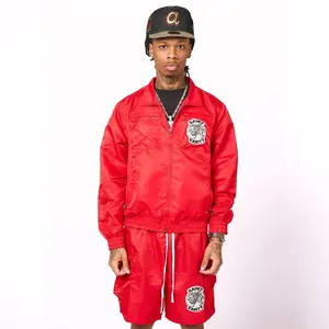 Letter terry cloth embroidered stand-up collar jacket for men and women, Saint high street casual shorts suit