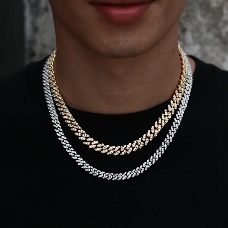 UJ Hip Hop 6mm Full Iced out Bubble Bracelet Necklace Waterproof Chain  ForMen and Woman Boyfriend Husband Valentine‘s Day Gold Plated Adjustable, Iced Out Chains, Cuban Chain Necklace