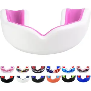 Youth Sports Mouth Guard for Kids (USA Flag, Fangs, 20+ Colors to Choose from) Mouthguard for Football, MMA, Karate, Boxing, Rugby, BJJ, Flag Football – /w Case (Youth, Strapless)