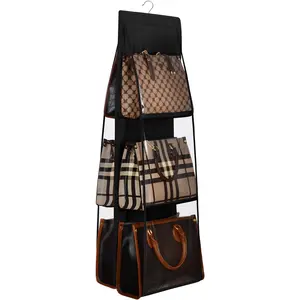 Medium and Large Handbag Hanging Purse Organizer for Closet, Handbag Storage Organizer Hanger Oxford Cloth Closet Organizer for Family Closet Bedroom, Foldable and Universal Fit, Black