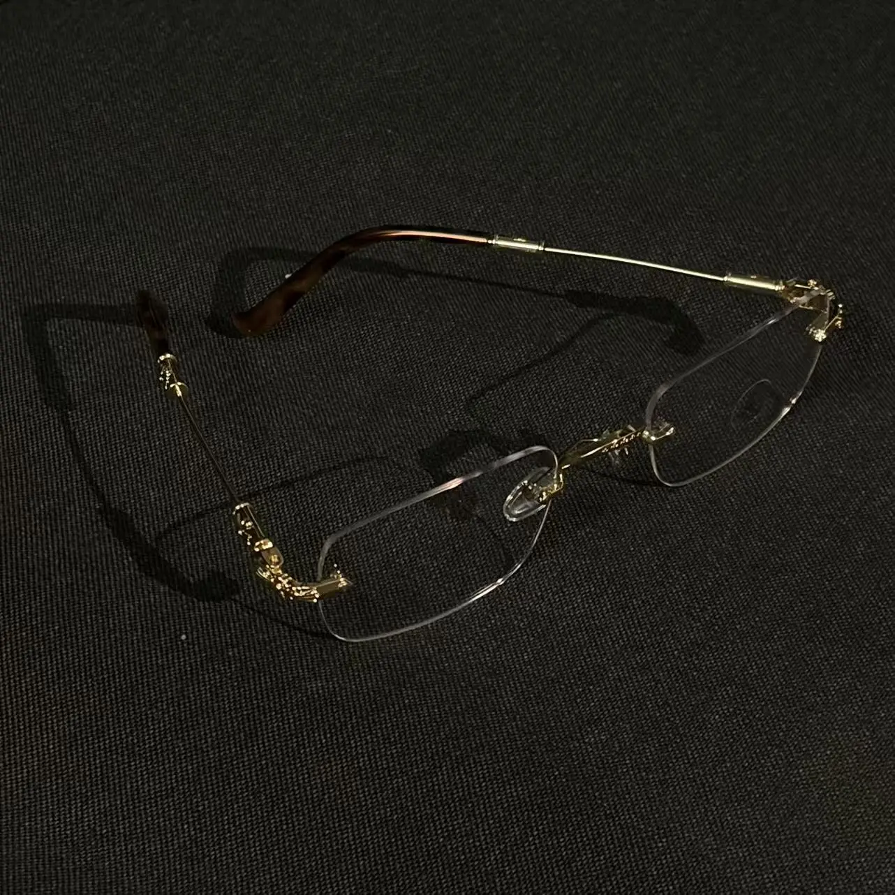 Vintage Frameless Blue Light Blocking Glasses, Luxury Metal Temple Fashion Eyewear
