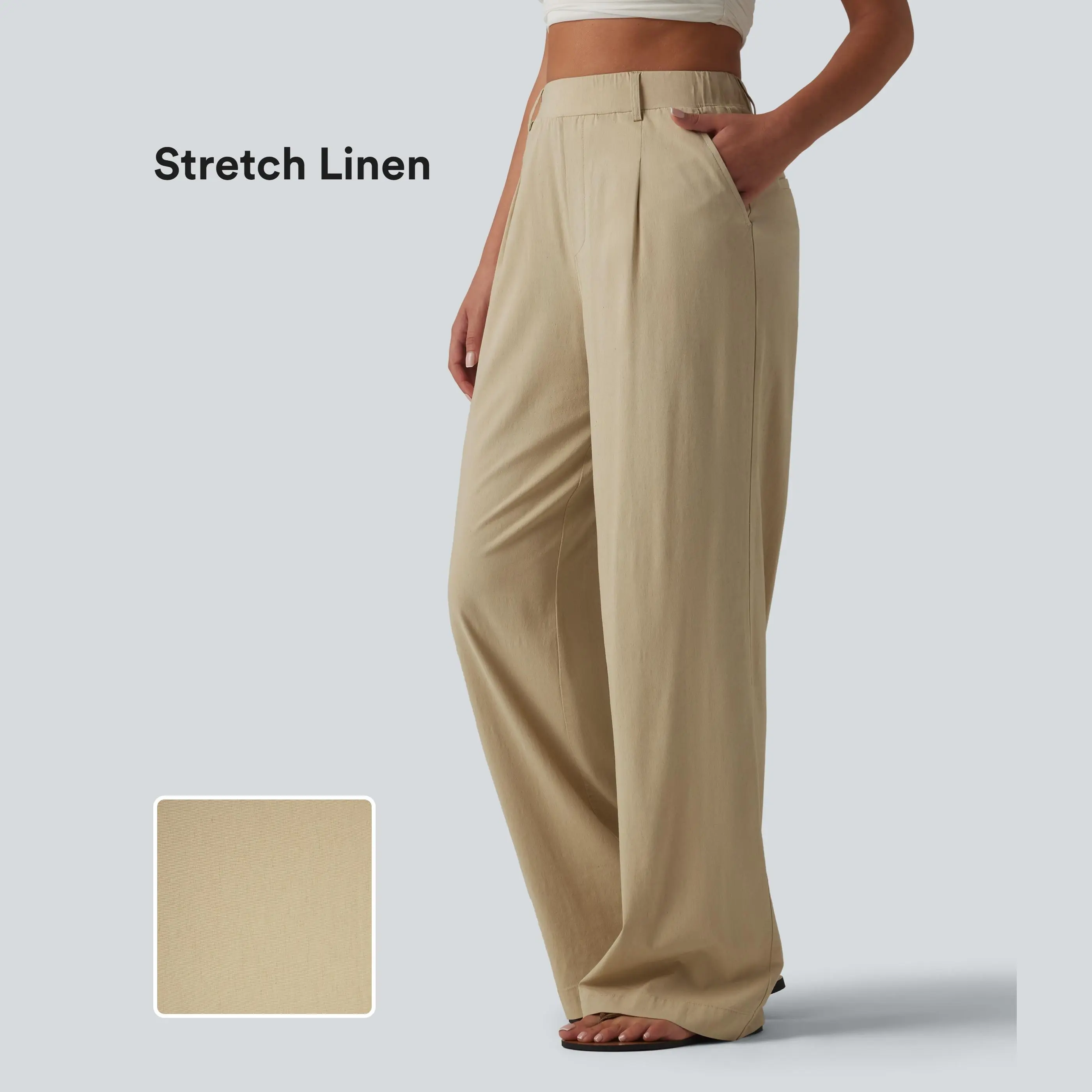 【Creator's Pick】Halara High Waisted Straight Leg Casual Stretch Linen Pants with Pockets