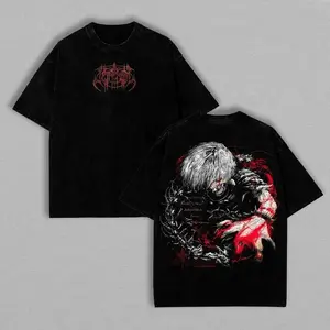 Sanlan valentine shirts Ken Kaneki Washed Oversized T-Shirt – Tokyo Ghoul Anime Tee for Streetwear Fans, Unisex Heavy Cotton Style.