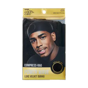 Kiss Colors & Care Compress-Rag Power Wave Luxe Velvet Durag, Black