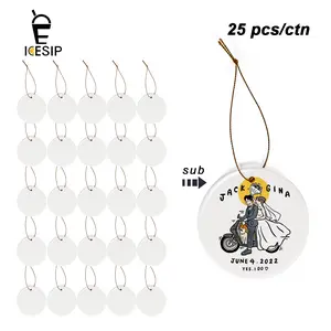 ICESIP 25pcs/ctn Christmas Xmas 3 Inches Sublimation Round Ceramic Ornaments DIY Pattern Small Exquisite for indoor Garden Decoration